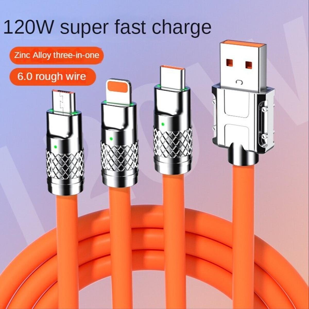 Charger 3 in 1 USB Cable for iPhone, All Android Phones Micro USB and Type C - Image 3