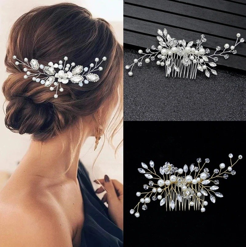 Handmade Pearl Crystal Leaf Tiara Headband For Ladies