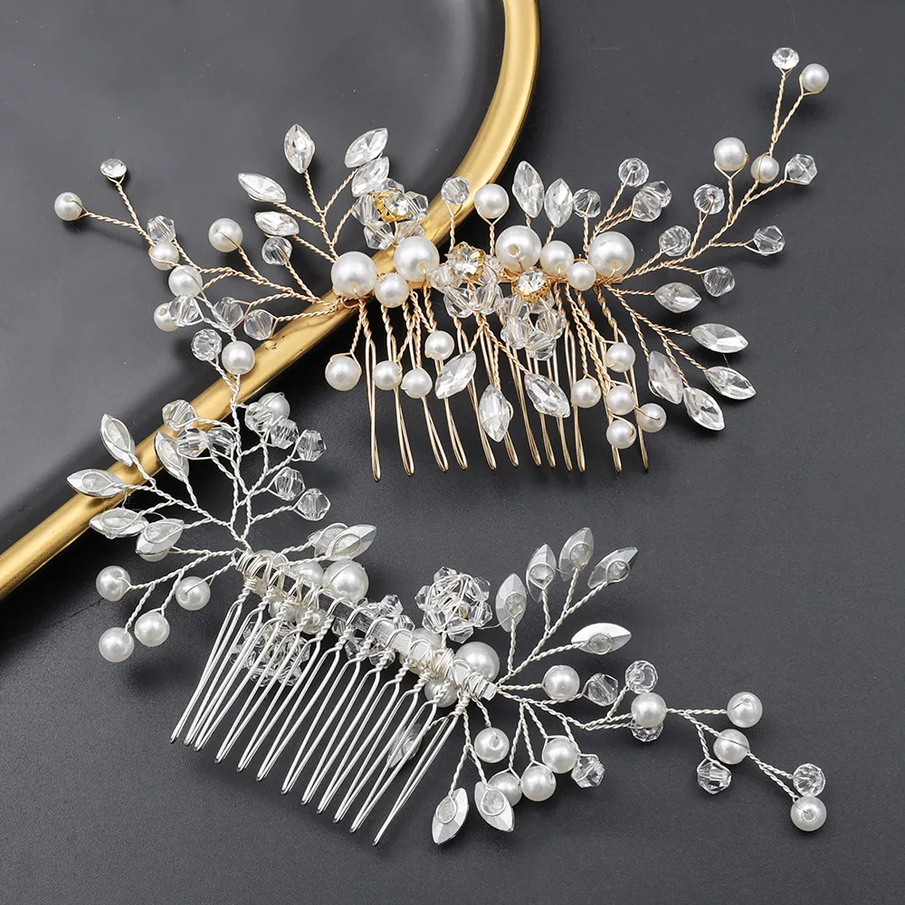 Handmade Pearl Crystal Leaf Tiara Headband For Ladies - Image 2