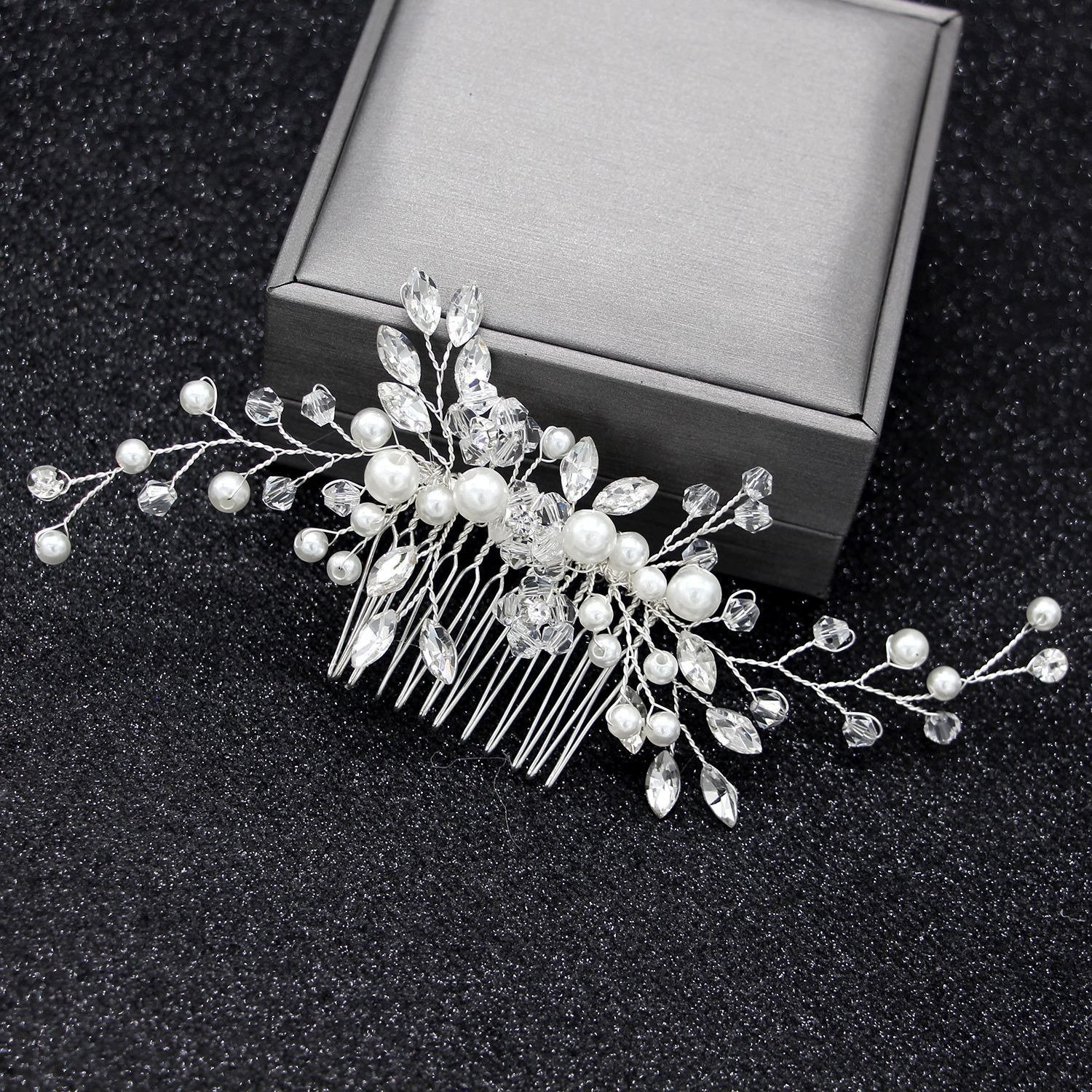Handmade Pearl Crystal Leaf Tiara Headband For Ladies - Image 3