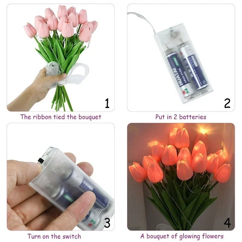 10Pcs LED Tulip Flowers Night Light Battery Powered - Image 4